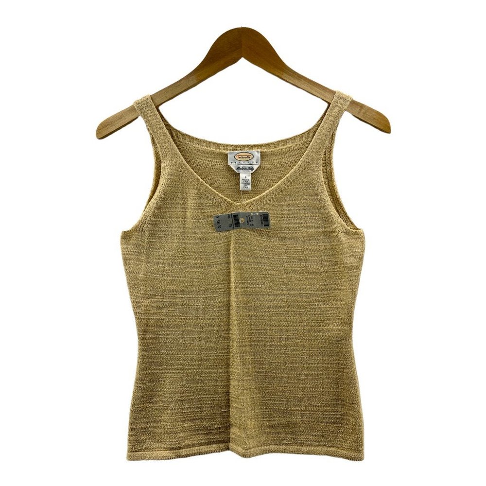 Talbots Women Tank Top Beige Knit Sleeveless V Neck Pullover Italy Petite PS New